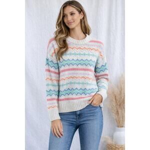 AMERICAN EAGLE | Fair Isle Knit Sweater White Multicolor Striped NWT | Small